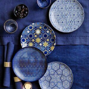 NWOT Vintage Williams Sonoma Hanukkah Salad Plates – Set of 4, Blue & Gold